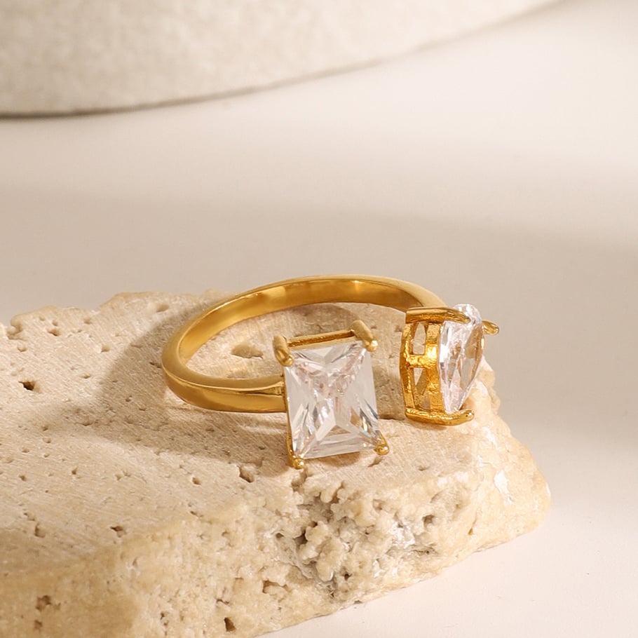 1 Paar Simple Series Ins Style Geometrischer Edelstahl 18 Karat vergoldet Zirkon Damen verstellbare Ringe Bild4