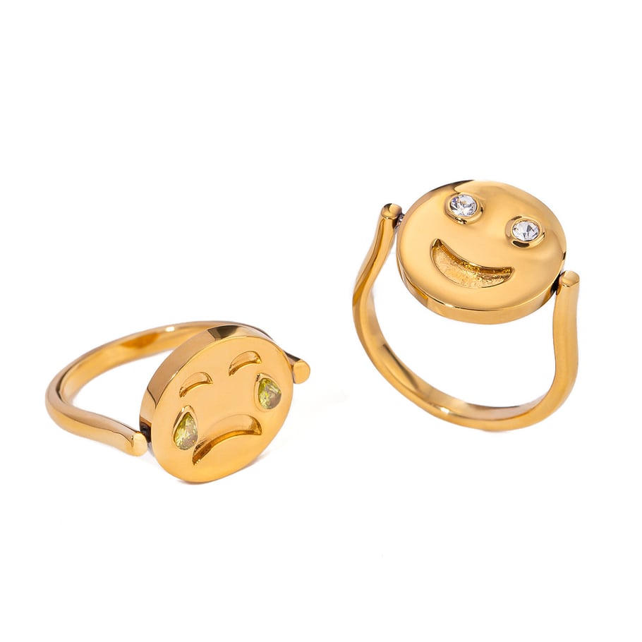 1 Pair Simple Series Cute Cartoon Stainless Steel 18K Gold Plated Rhinestone Women Single Ring Picture6