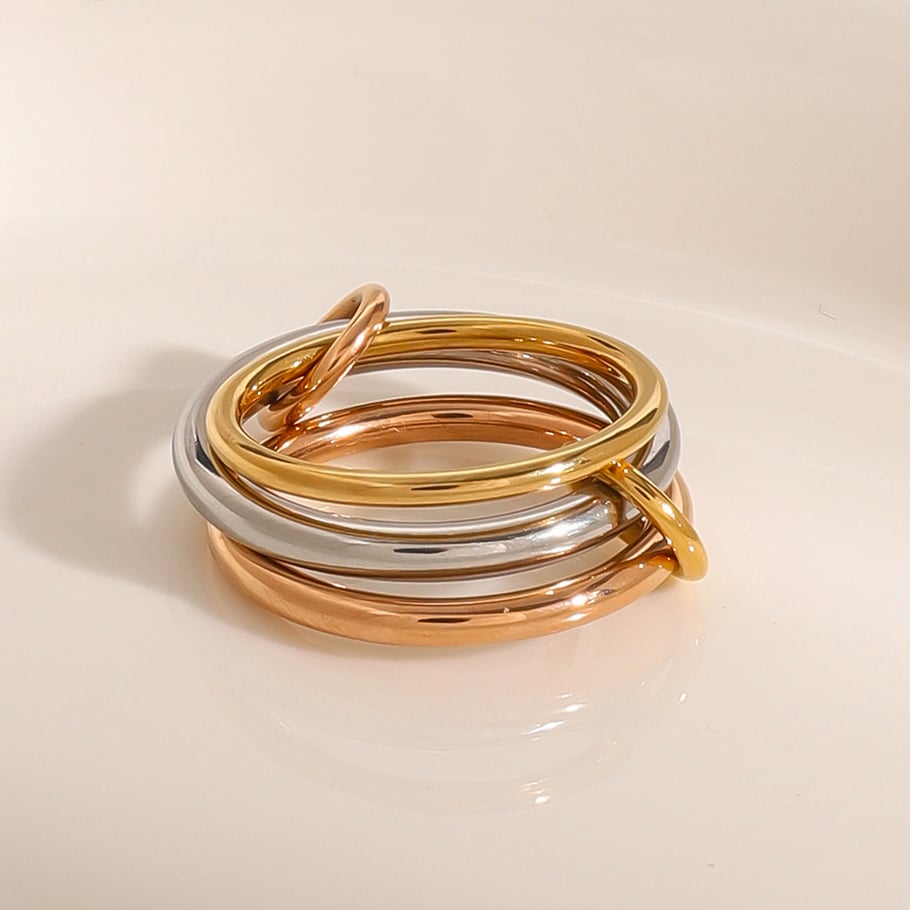 1 Pair Simple Series Personality Annular Stainless Steel Mixed Copper Gold Color Women's Single Rings Picture5
