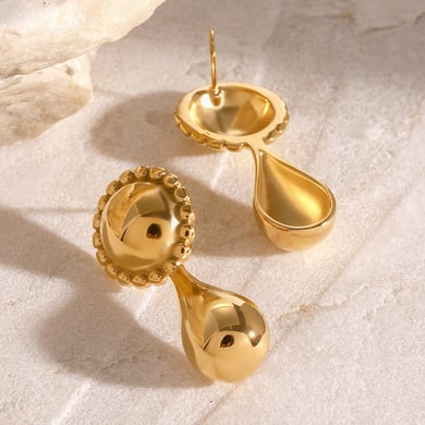 1 Paar Simple Series Retro Droplet Edelstahl 18 Karat vergoldet Damen Tropfenohrringe h5 Bild3