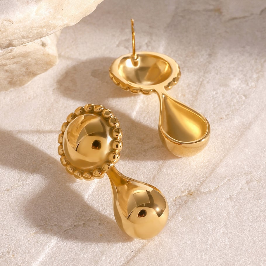 1 Paar Simple Series Retro Droplet Edelstahl 18 Karat vergoldet Damen Tropfenohrringe Bild3