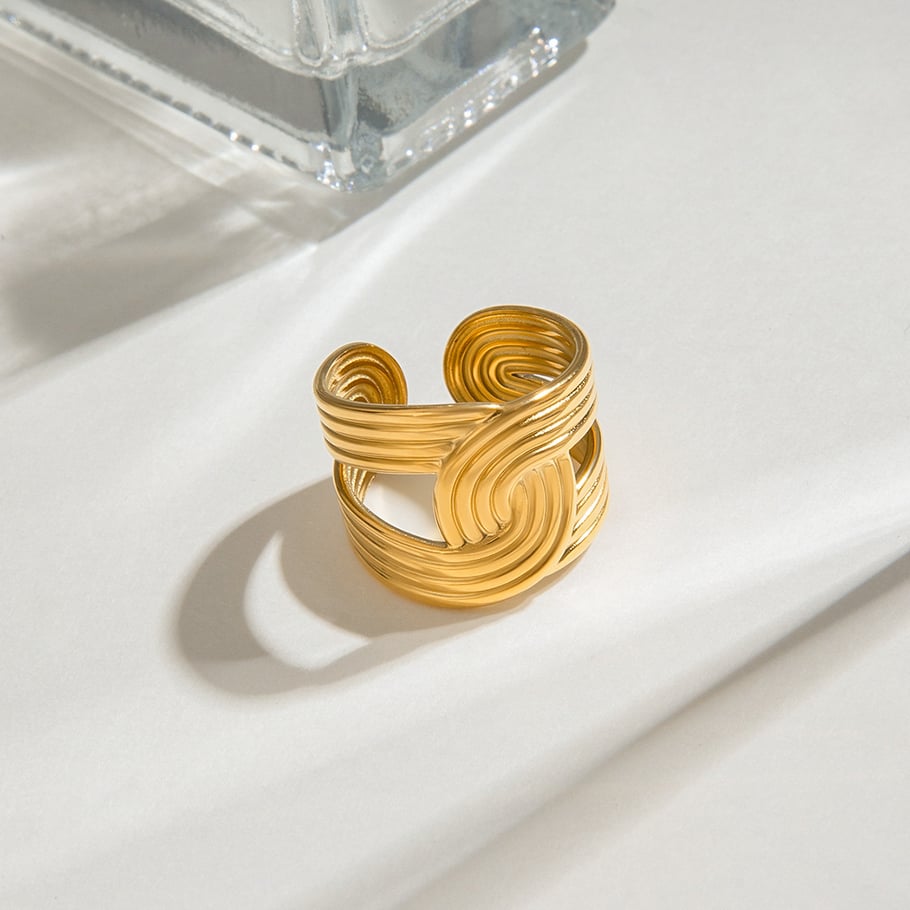 1 Stück Simple Series Ins Style Line Edelstahl Goldfarbene verstellbare Damenringe Bild4