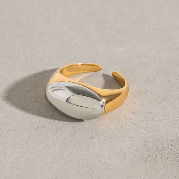 1 Piece Minimalist Series Oval Stainless Steel Gold & Silver Color Women's Adjustable Rings