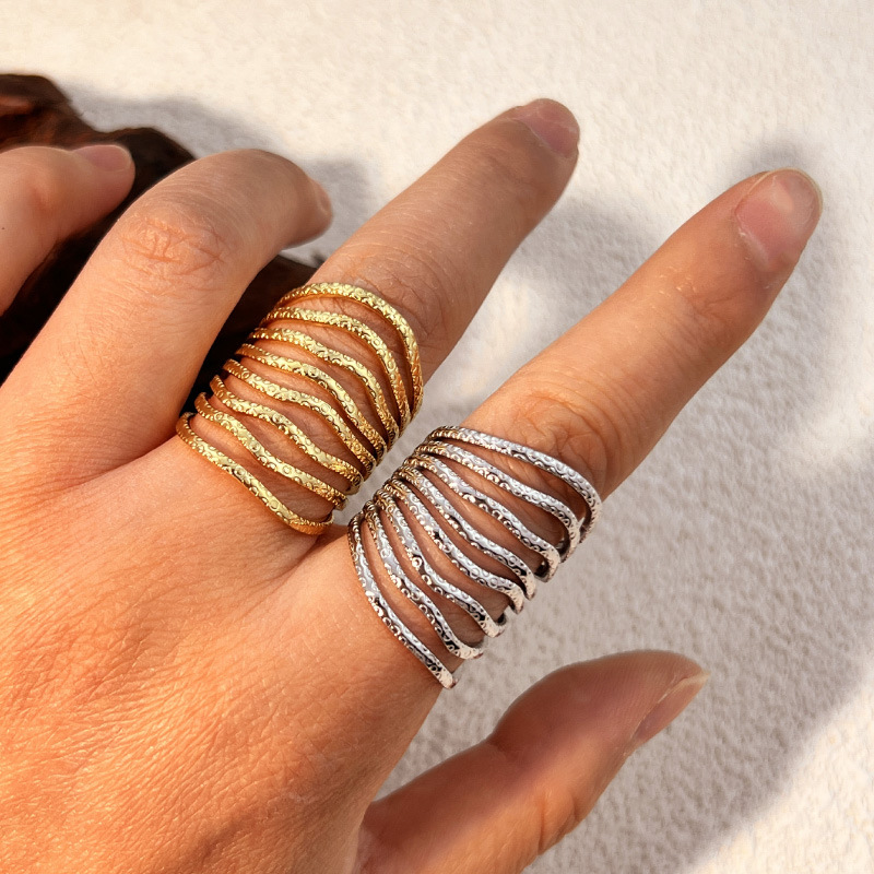 1 Piece Simple Line Stainless Steel Gold Color Women's Adjustable Rings Picture4