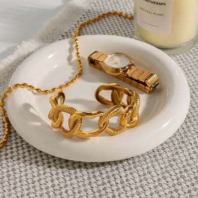 1 paio di braccialetti Jie Ding in acciaio inossidabile color oro da donna, braccialetti aperti di alta qualità in acciaio al titanio, gioielli da mano, braccialetti transfrontalieri h5 Immagine5