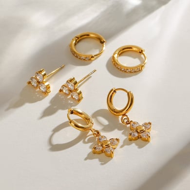 1 Paar Simple Series Klassisches geometrisches Edelstahl-Ohrring-Set mit 18 Karat vergoldetem Zirkonia für Damen h5 Bild5