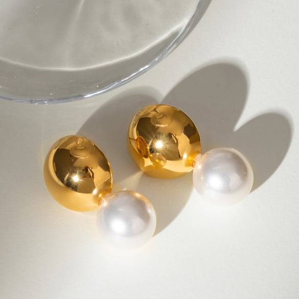 1 Pair Simple Series Elegant Geometric Stainless Steel 18K Gold Plated Artificial Pearl Women Stud Earrings