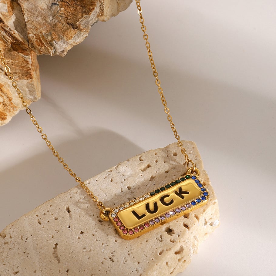 1 Piece Simple Series Casual Letter Stainless Steel 18K Gold Plated Rhinestone Women Pendant necklaces Picture4