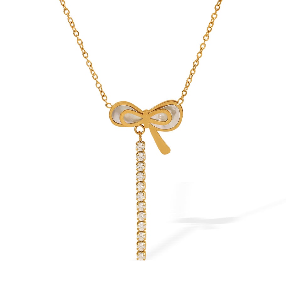 Collier avec pendentif en acier titane doré pour femme, série simple, nœud papillon quotidien Image5