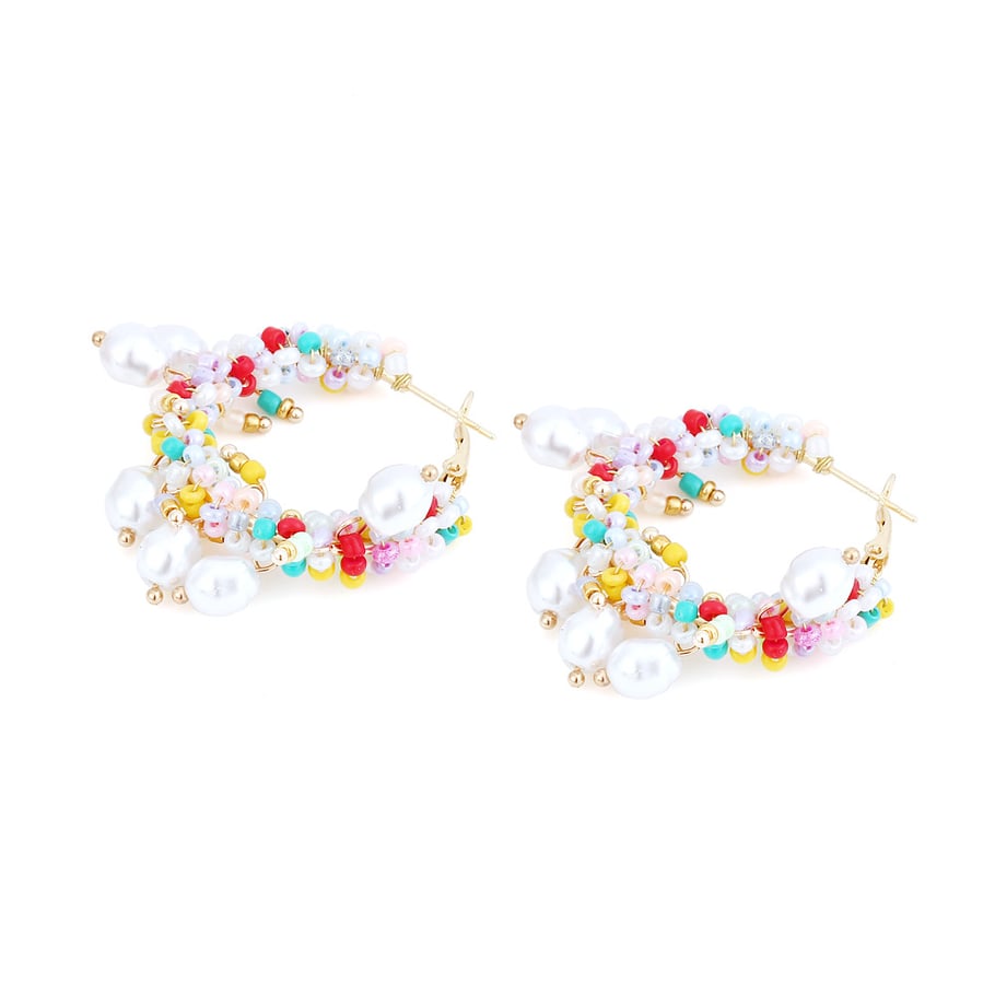1 Pair Elegant Bead Twisted Pearl Hoop Earrings Picture4