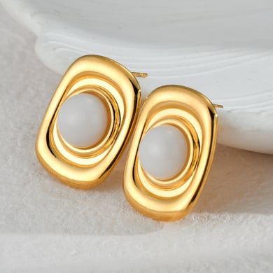 1 Pair Romantic Series Elegant Geometric Stainless Steel 18K Gold Plated Women Stud Earrings h5 Picture2