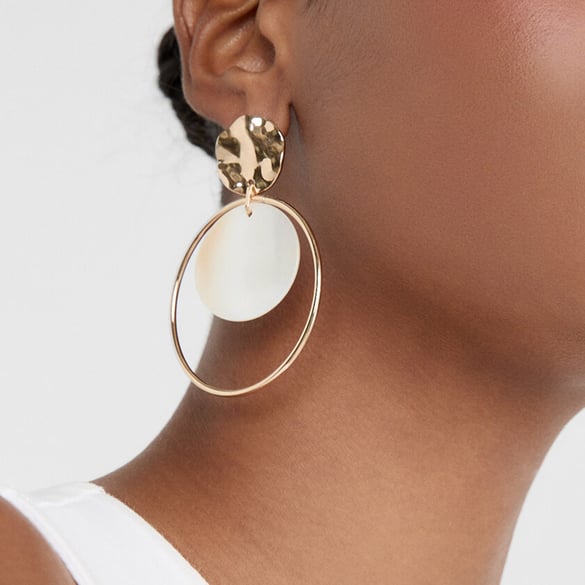 1 paio di orecchini pendenti da donna in acciaio inossidabile placcato oro 18 carati con motivo geometrico semplice della serie Simple 2