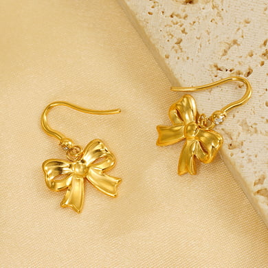 1 Pair Ins Fashionable Style Bowknot Shape Titanium Steel 18K Gold Plated Inlay Artificial Crystal Women's Drop Earrings h5 Picture3