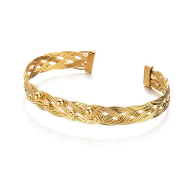 Bracelet femme rétro géométrique en acier inoxydable plaqué or 18 carats, série romantique, 1 pièce h5 Image5