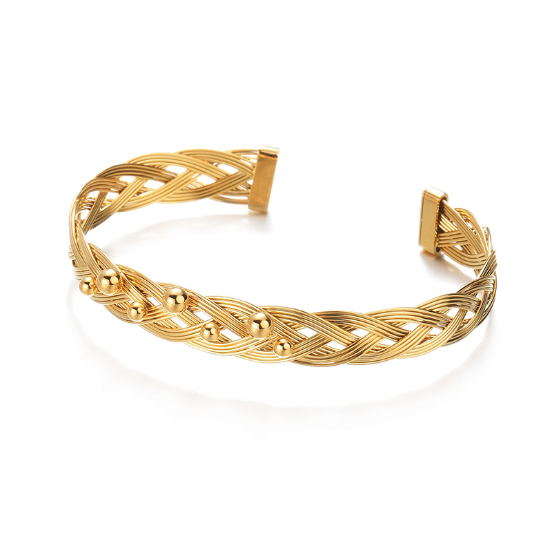 Bracelet femme rétro géométrique en acier inoxydable plaqué or 18 carats, série romantique, 1 pièce Image5