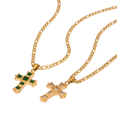 1 Stück Ethnische Serie Klassisches Kreuz Edelstahl 18 Karat vergoldet Zirkon Damen Anhänger Halsketten h5 Bild6