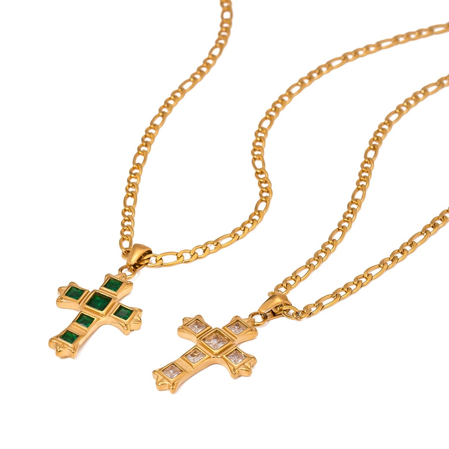 1 Stück Ethnische Serie Klassisches Kreuz Edelstahl 18 Karat vergoldet Zirkon Damen Anhänger Halsketten Bild6