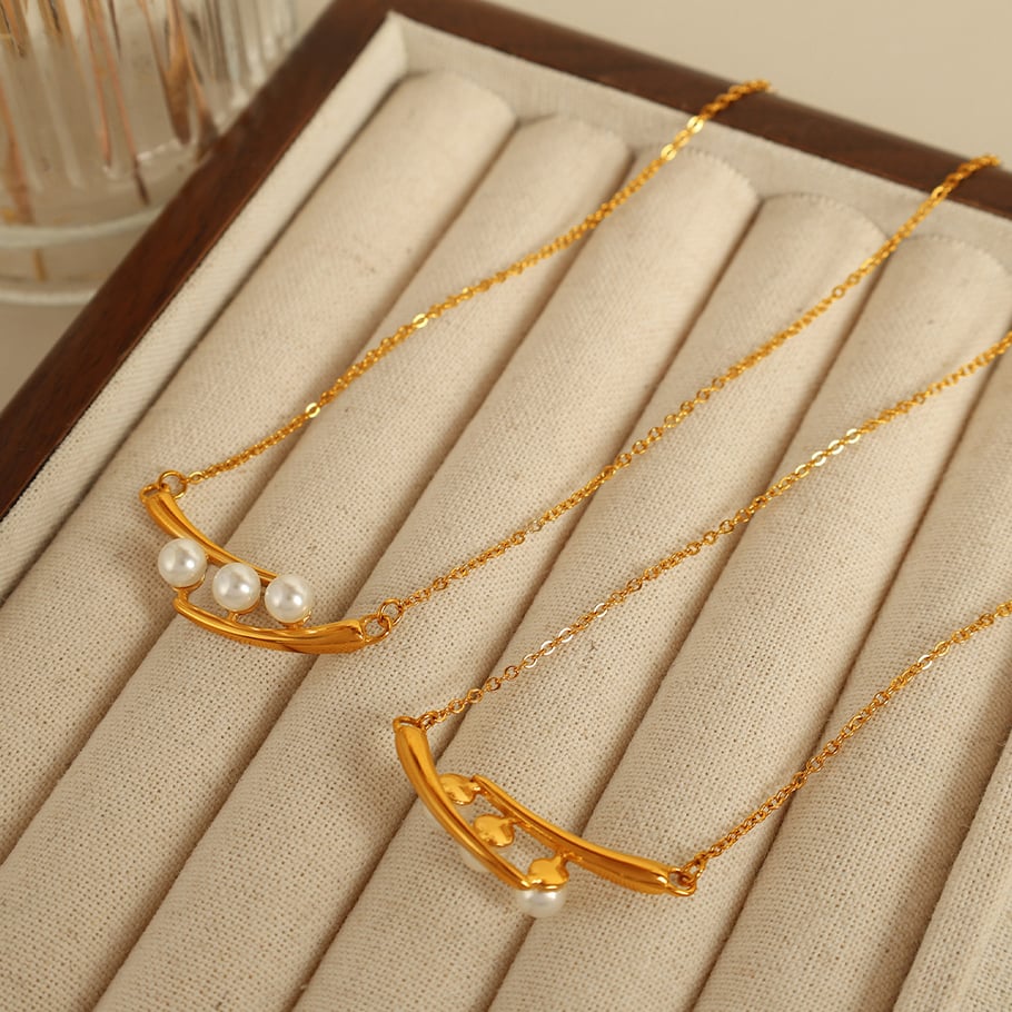 1 Piece Simple Series Retro Beads Stainless Steel 18K Gold Plated Artificial Pearl Women Pendant Necklaces Picture4