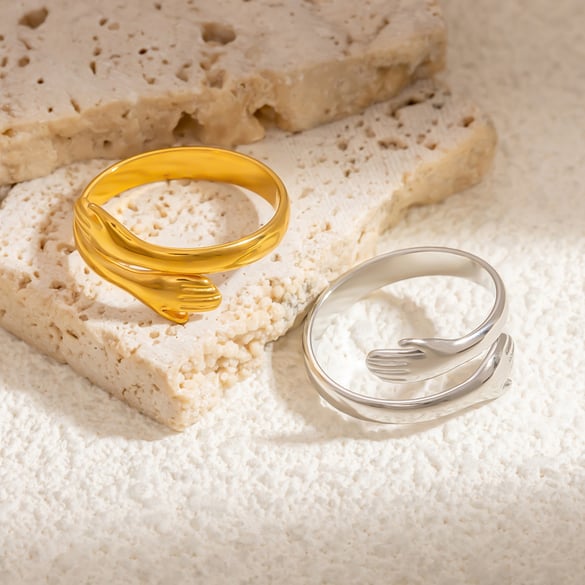 1 Adet Romantik Seri Basit Figür Paslanmaz Çelik Altın Rengi Kadın Ayarlanabilir Yüzükler