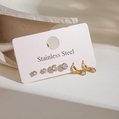 1 Paar Ohrringe Set aus süßen geometrischen Zirkonia-Steinen aus Edelstahl der Simple Series, 18 Karat vergoldet h5 Bild3