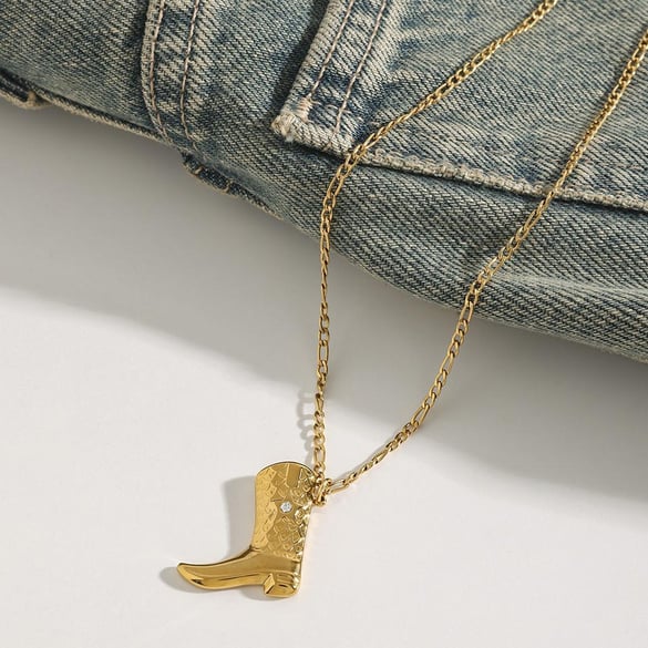 Collar con colgante de acero inoxidable dorado de color sólido clásico de la serie clásica de 1 pieza para mujer