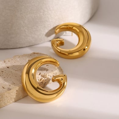 1 Pair Simple Series ins style Geometric Stainless Steel 18K Gold Plated Women Stud Earrings h5 Picture3