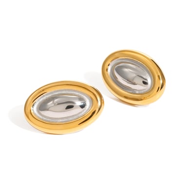 1 Pair 18k gold stainless steel color matching oval earrings Internet celebrity model same fashion all-match titanium steel earrings women's earrings h5 Picture6
