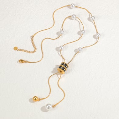 Collier avec pendentif géométrique simple et décontracté en acier inoxydable plaqué or 18 carats et perles artificielles pour femme h5 Image2