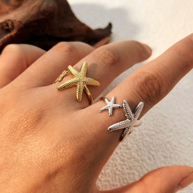 1 Piece Cute Starfish Stainless Steel Gold Color Women's Adjustable Rings h5 Picture4