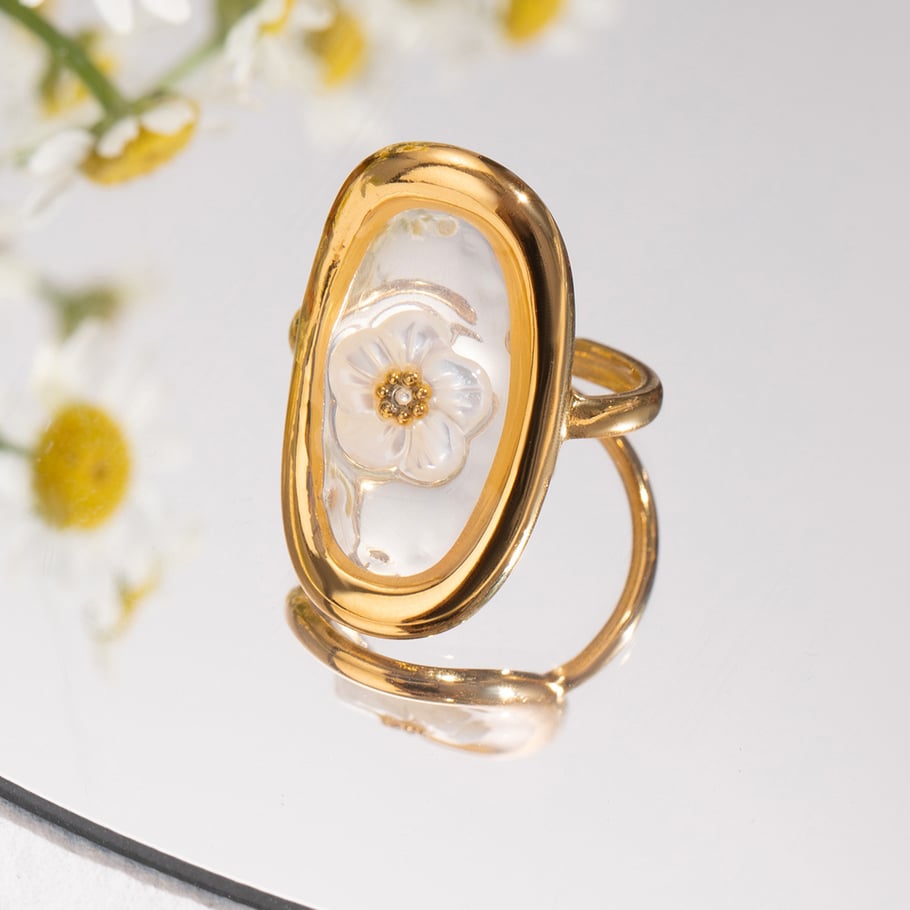 1 Paar Romantische Serie Süße Blume Edelstahl 18 Karat vergoldet Damen verstellbare Ringe Bild4