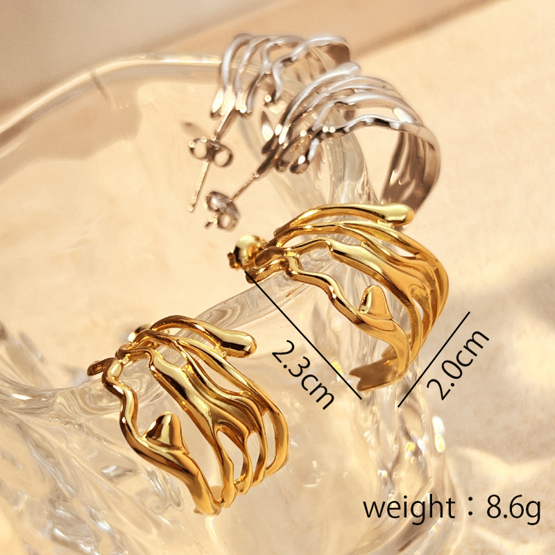 1 Pair Irregular Shape Stainless Steel Gold Color Women's Stud Earrings Picture5