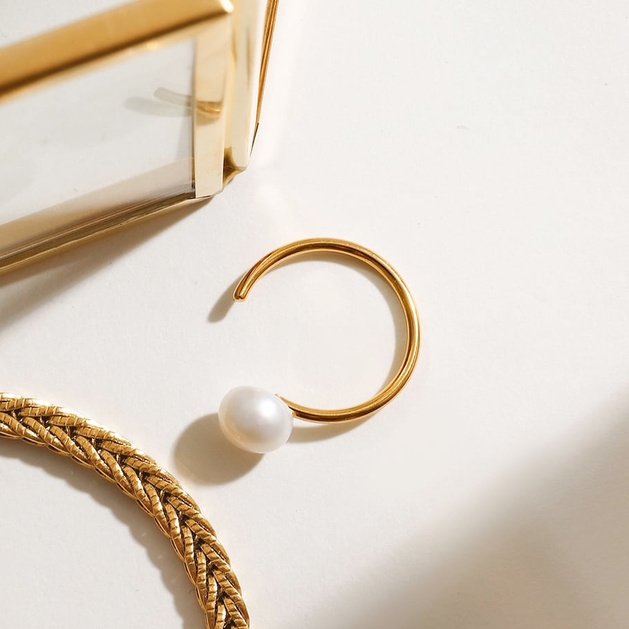 1 Piece Classic Series Gorgeous Line Stainless Steel Gold Color Women's Single Rings Picture4