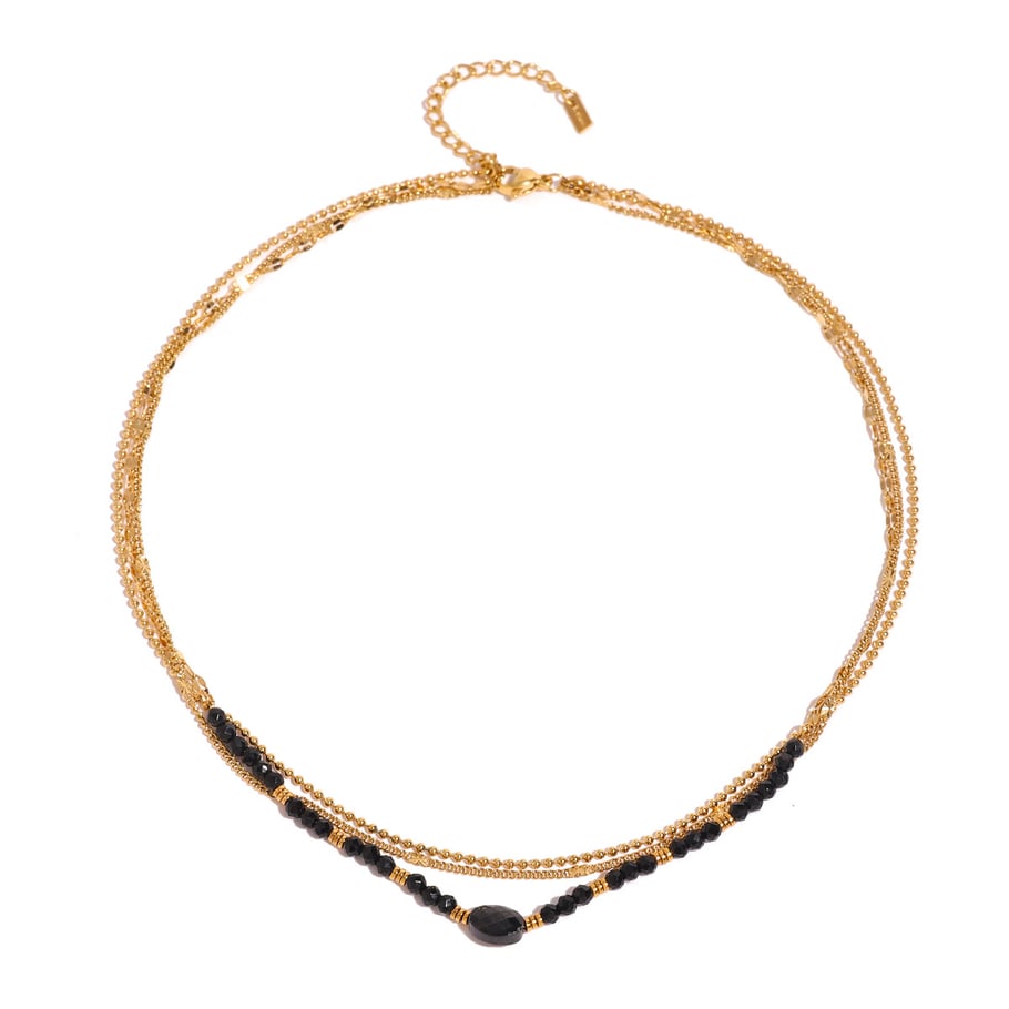 1 Piece Simple Series Elegant Beads Stainless Steel 18K Gold Plated Natural Stone Women Layered Necklaces Picture5