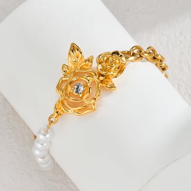 Bracelet à breloques pour femme, série luxueuse, simple fleur, en acier inoxydable plaqué or 18 carats h5 Image3