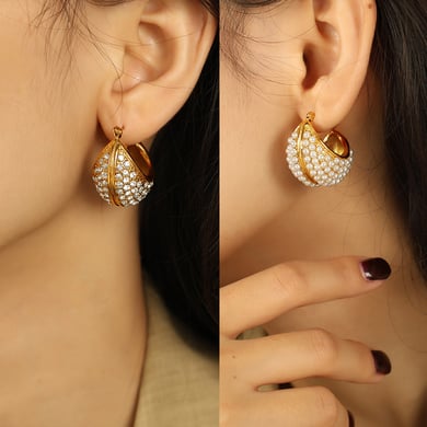 1 Pair Luxurious Series Classic Geometric Titanium Steel   Gold Color  Women's Hoop Earrings h5 Picture5