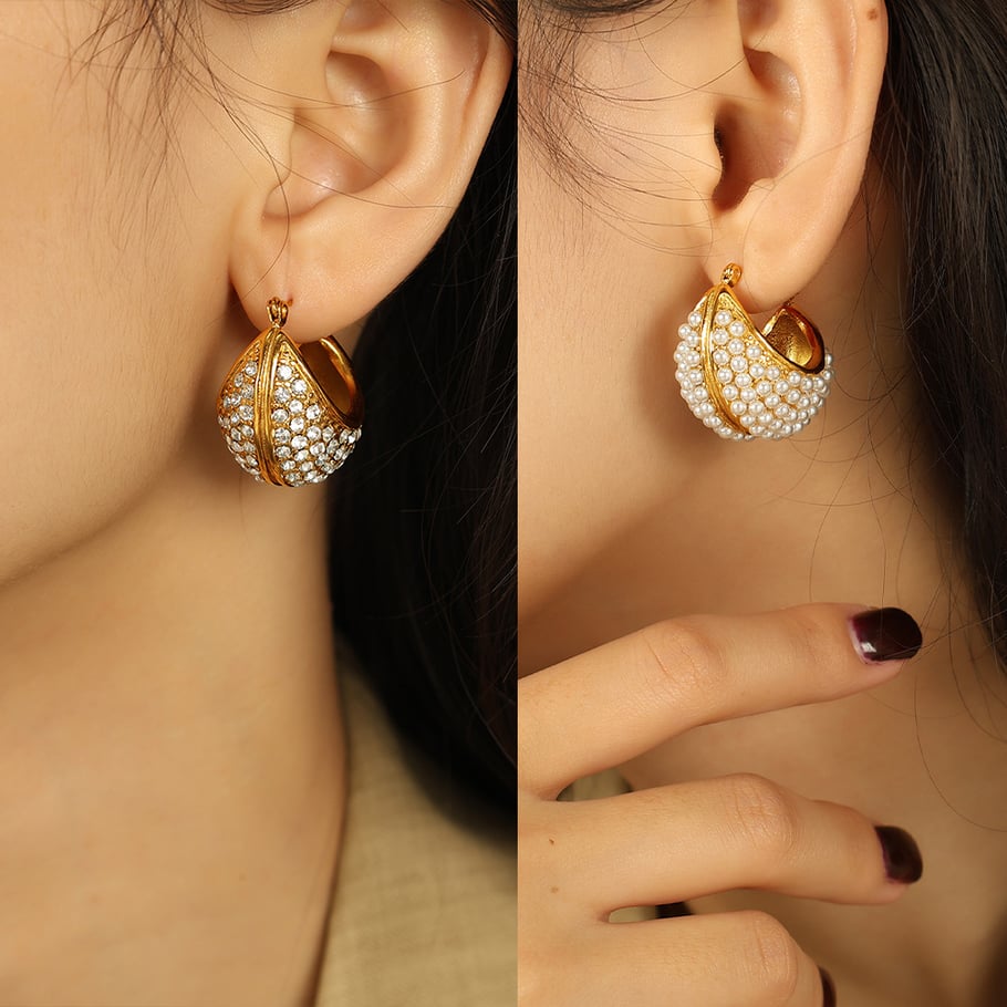 1 Pair Luxurious Series Classic Geometric Titanium Steel   Gold Color  Women's Hoop Earrings Picture5