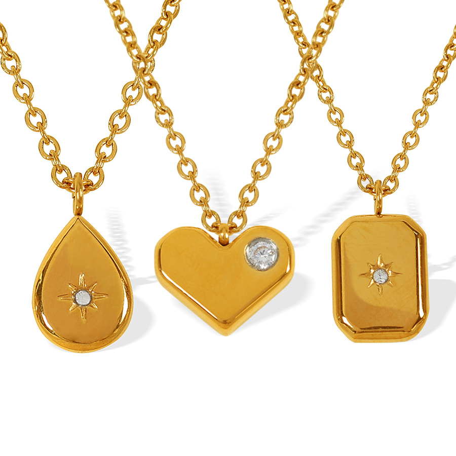 1 Piece Simple Series Retro Heart Stainless Steel 18K Gold Plated Zircon Women Pendant Necklaces Picture5