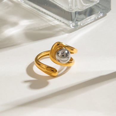1 Pair Modern Series Fashionable Irregular Stainless Steel Gold Color Women's Single Rings h5 Picture5