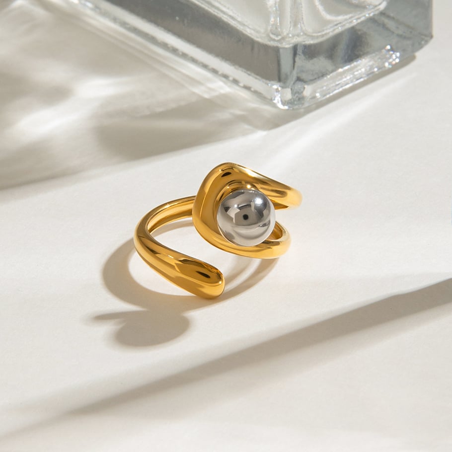 1 Pair Modern Series Fashionable Irregular Stainless Steel Gold Color Women's Single Rings Picture5