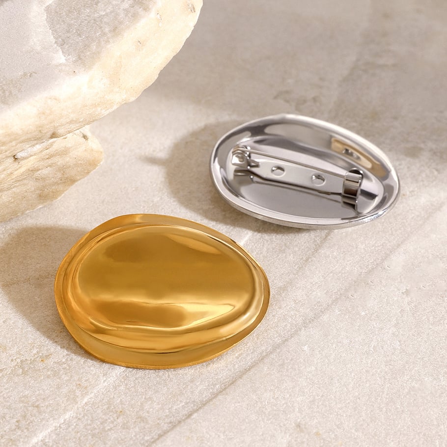 1 Paar Simple Series Einfache, einfarbige Edelstahl-Broschen mit 18 Karat Goldbeschichtung für Damen Bild4