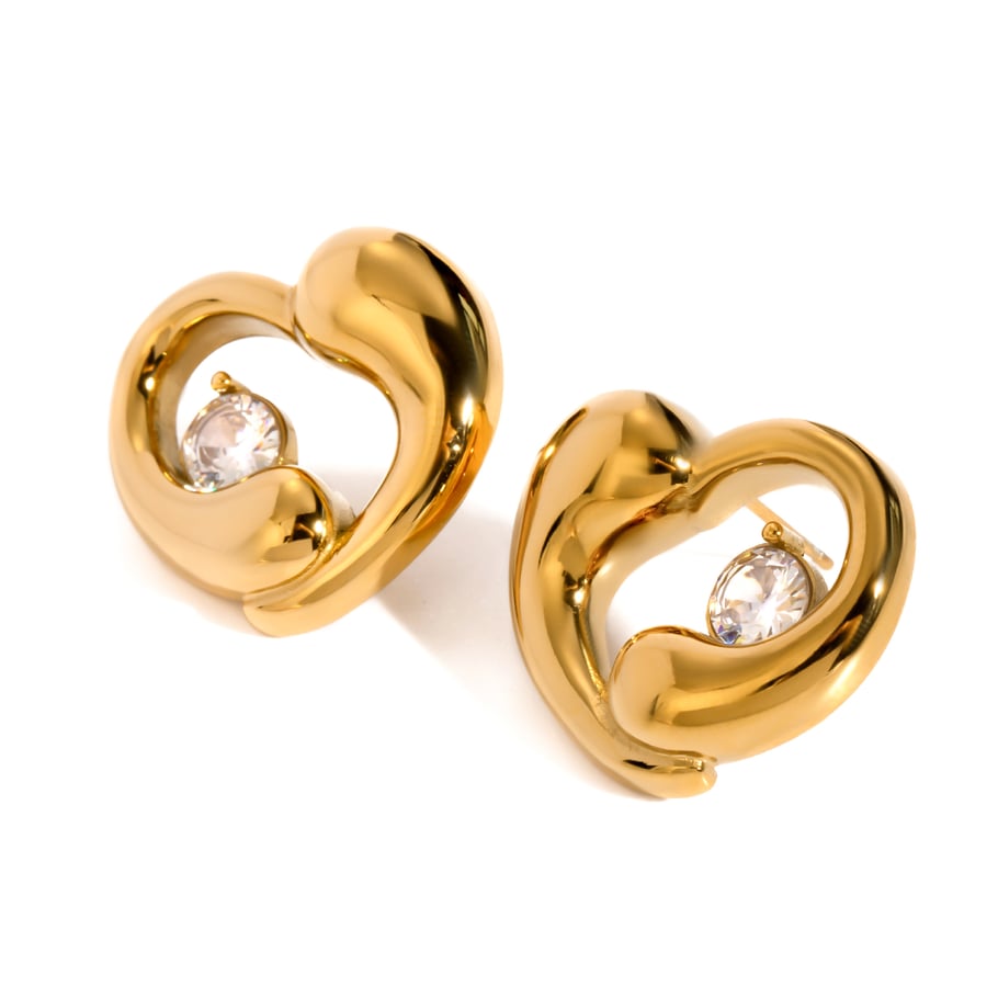 18k gold stainless steel heart-shaped earrings for women ins internet celebrity same style water drop heart-shaped earrings inlaid with white zircon Picture5