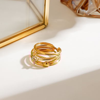 Conjunto de anillos de mujer de acero inoxidable dorado con diseño de cruz de estilo Ins de 1 pieza de lujo h5 Imagen4