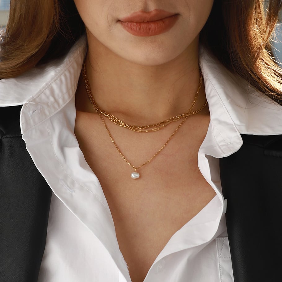Collares en capas de acero inoxidable multicapa de color dorado para mujer, estilo Ins, serie simple, 1 pieza Imagen6