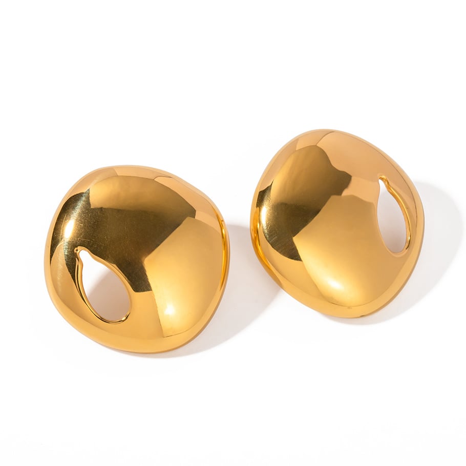 1 par de aretes de botón de acero inoxidable chapados en oro de 18 quilates con diseño geométrico informal de serie simple para mujer Imagen9