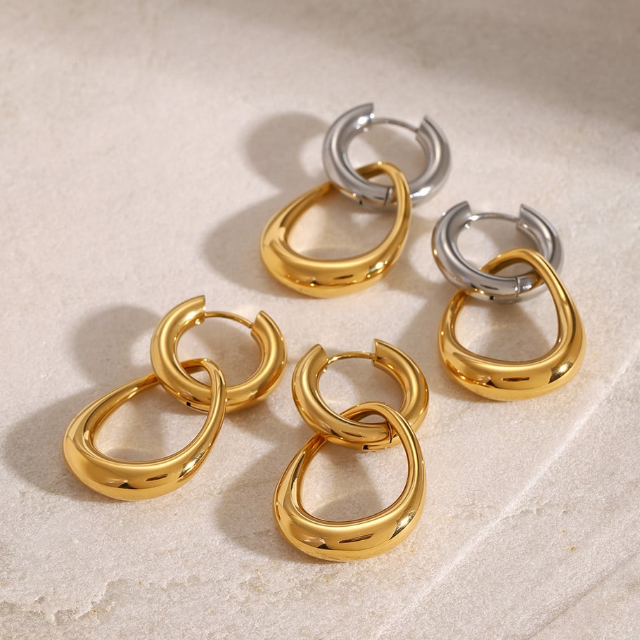 1 Paar einfache geometrische Ohrringe aus Edelstahl mit 18 Karat Vergoldung für Damen Bild3
