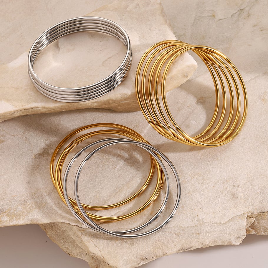 1 Piece Simple Series Simple Annular Stainless Steel 18K Gold Plated Women Bangles Picture3