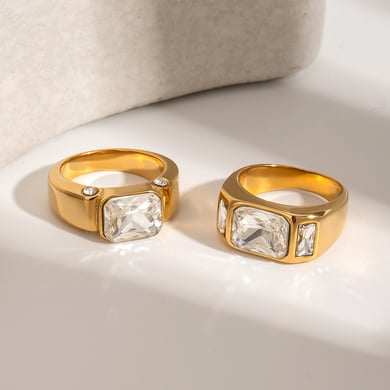 1 Paar Simple Series Klassischer geometrischer Edelstahl 18 Karat vergoldeter Zirkon Damen-Einzelring h5 Bild4