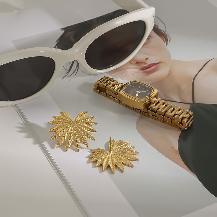 1 Pair Fashionable Series Original Design Leaf Stainless Steel Gold Color Women's Stud Earrings Picture4