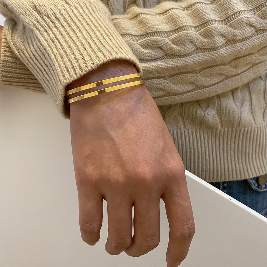 1 Piece Simple Series Retro Geometric Stainless Steel 18K Gold Plated Women Bangles Picture4