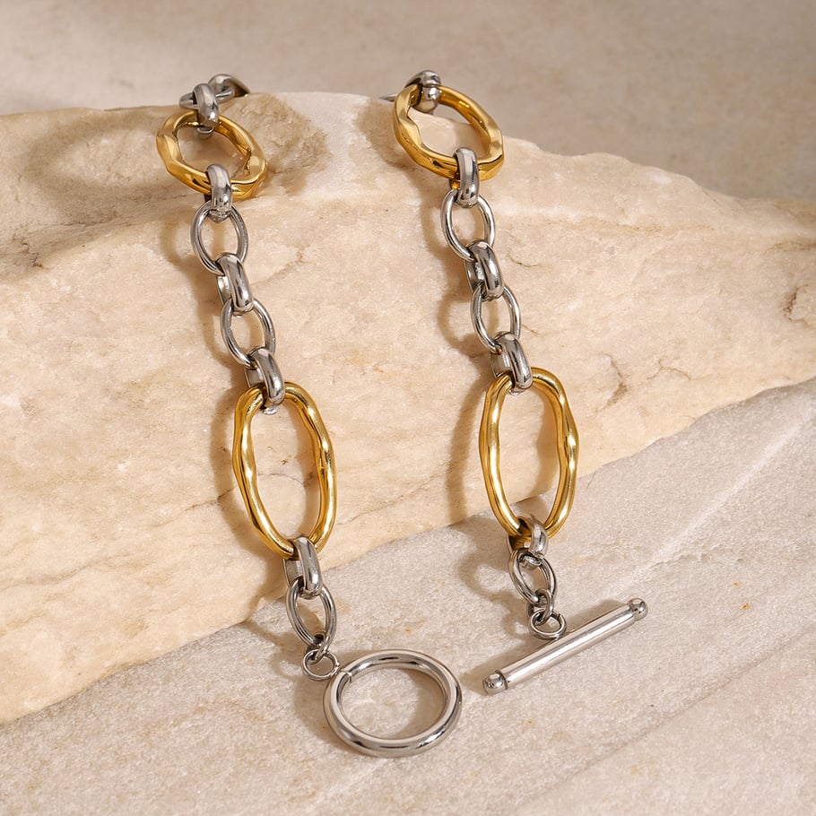 1 pezzo semplice serie semplice anulare in acciaio inossidabile placcato oro 18K donne catena bracciali Immagine8